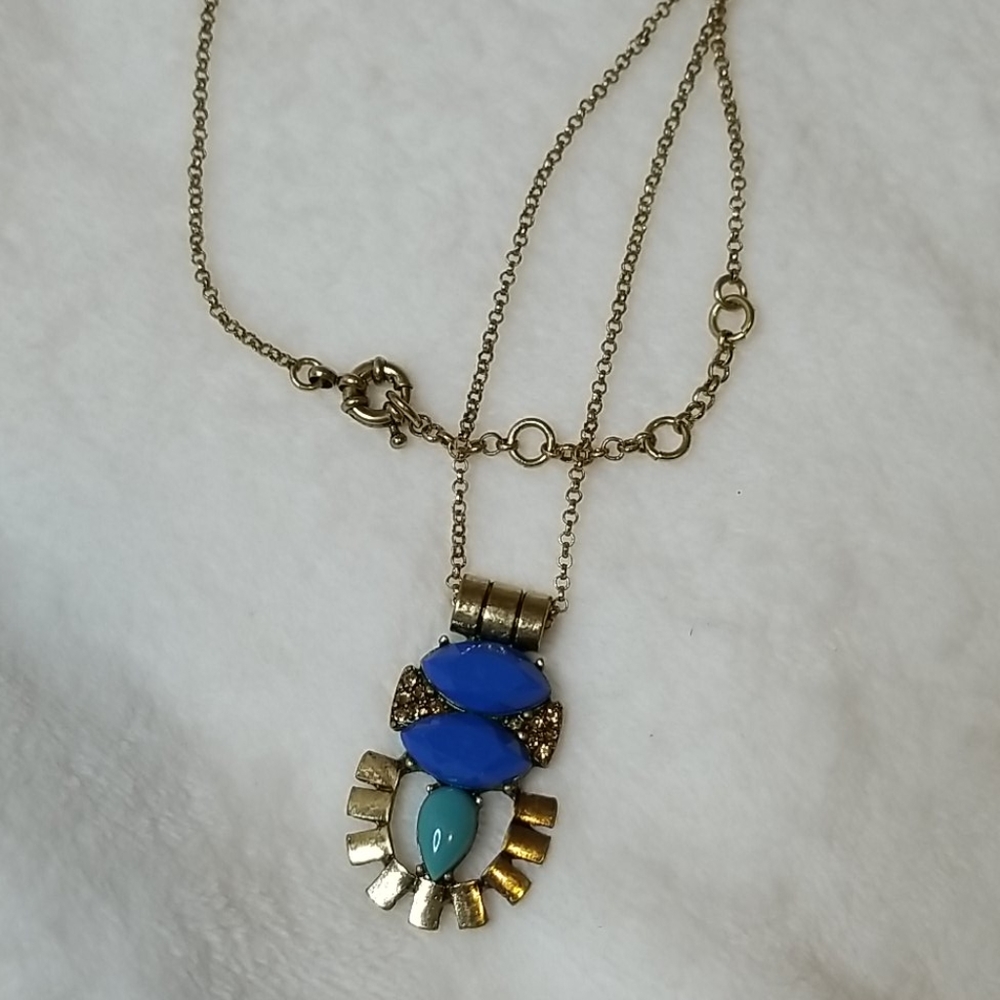 Long Blue and Gold Statement Necklace